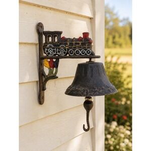 Antique Cast Iron Train Dinner Wall Bell Locomotive Topper